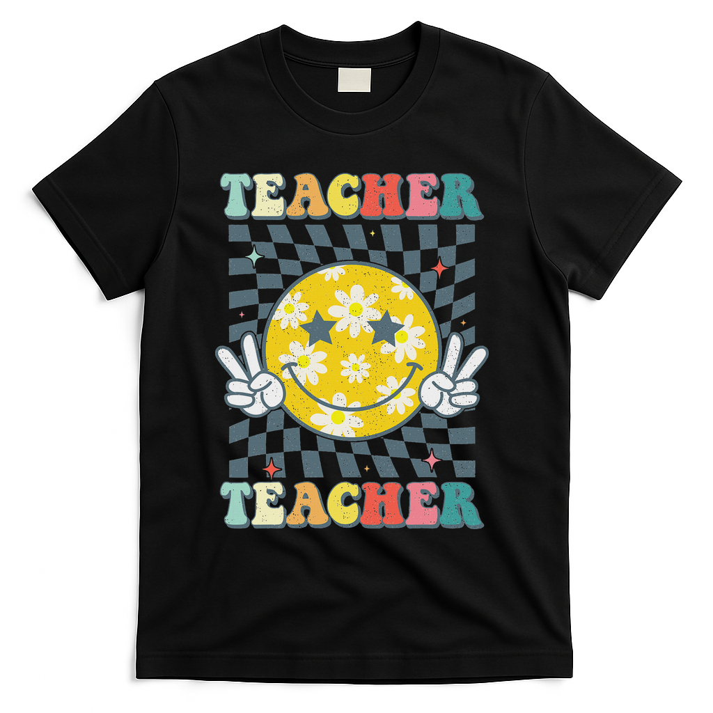 Groovy Teacher Inspirational Colorful Back To School T-Shirt - Black