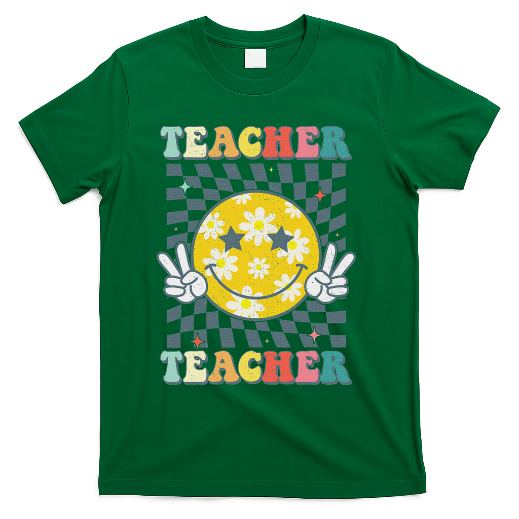 Groovy Teacher Inspirational Colorful Back To School T-Shirt - Green