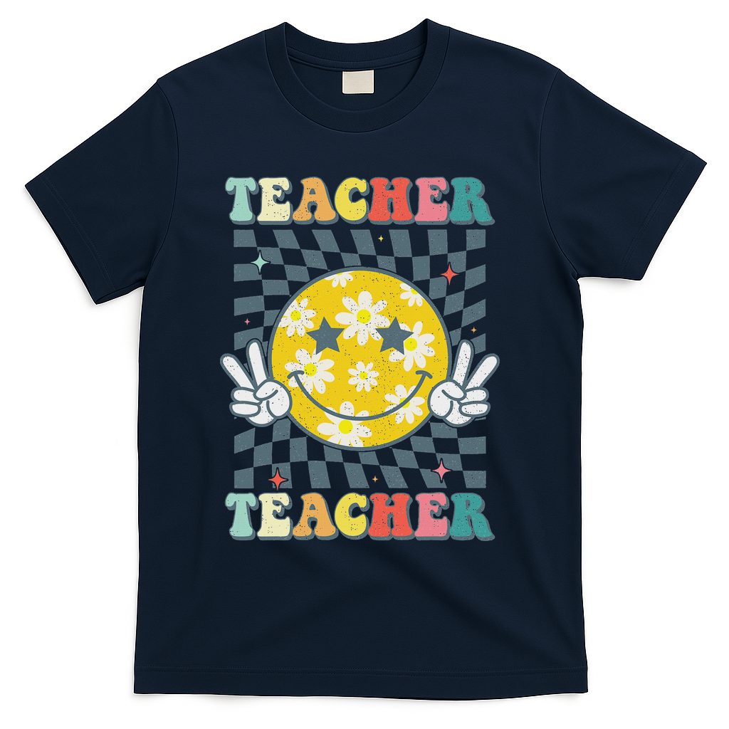 Groovy Teacher Inspirational Colorful Back To School T-Shirt - Navy