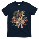 Give Thanks Thankful Coquette Thanksgiving T-Shirt - Navy