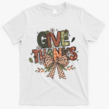 Give Thanks Thankful Coquette Thanksgiving T-Shirt - White
