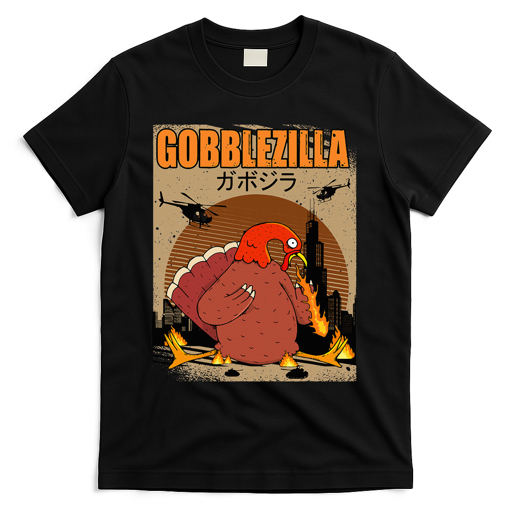 Gobblezilla Turkey Thanksgiving T-Shirt - Black