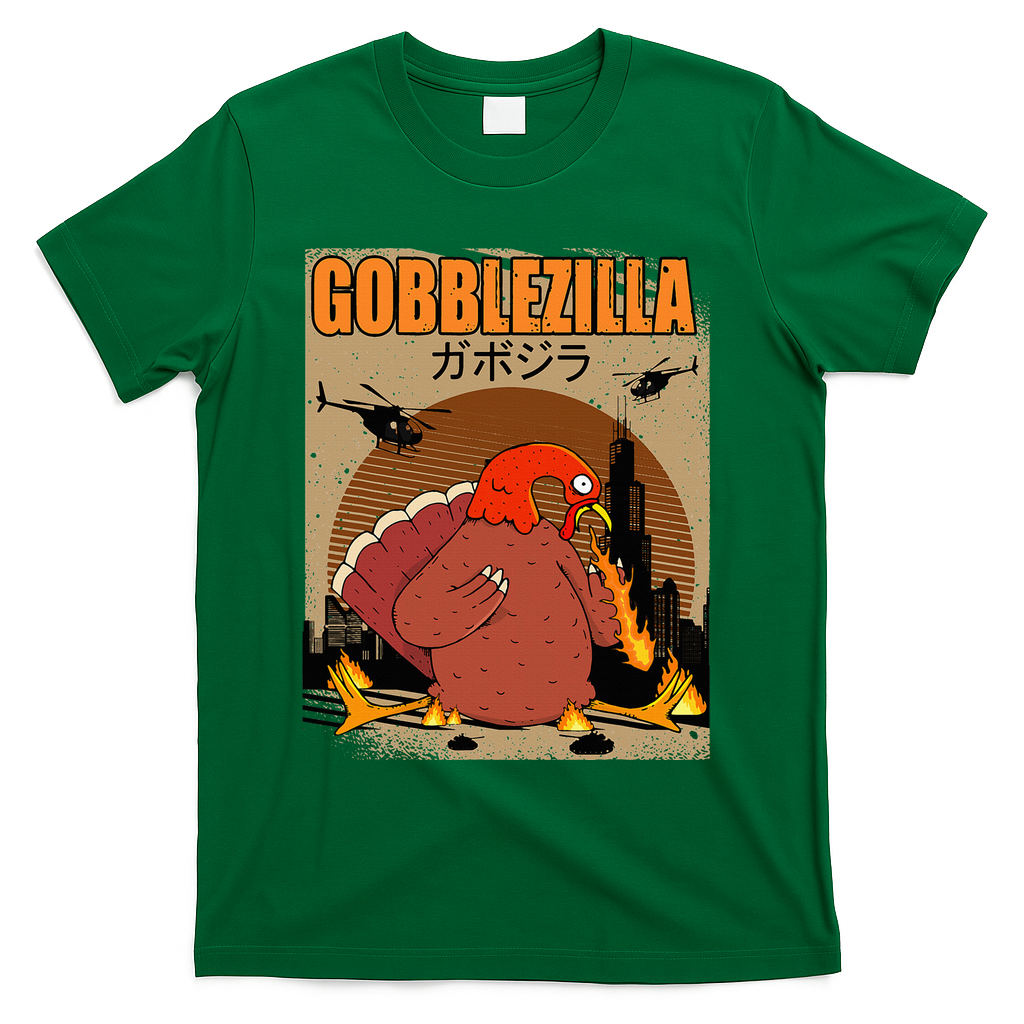 Gobblezilla Turkey Thanksgiving T-Shirt - Green