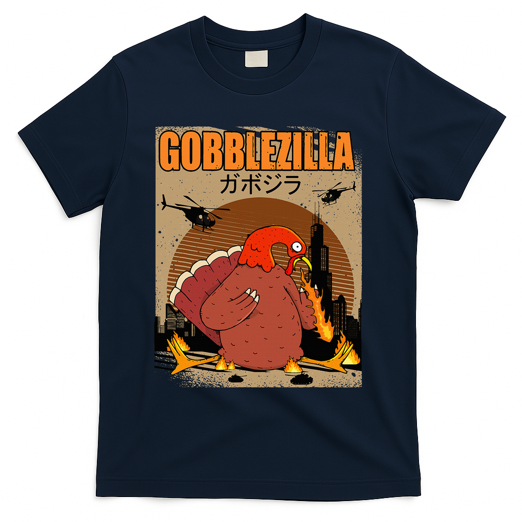 Gobblezilla Turkey Thanksgiving T-Shirt - Navy