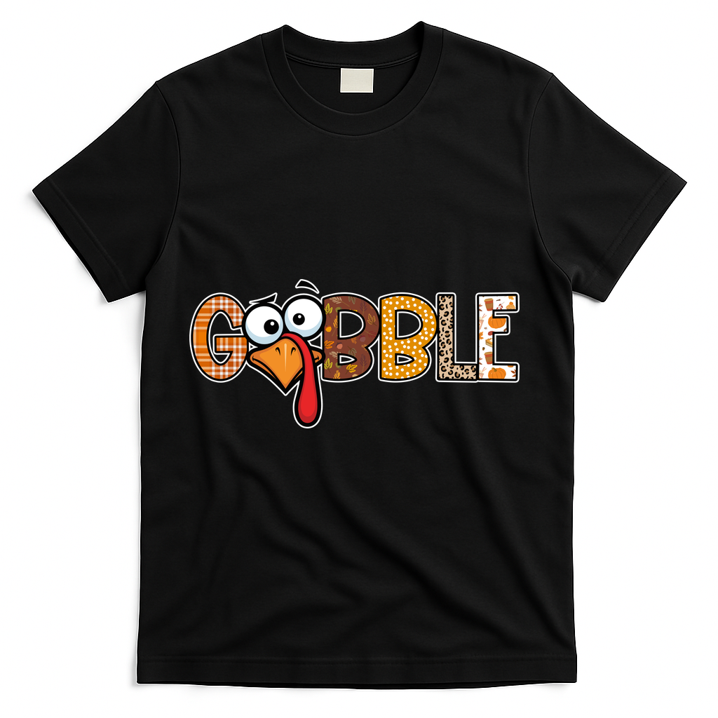 Gobble Thanksgiving Turkey Face Funny Cute Gift T-Shirt - Black