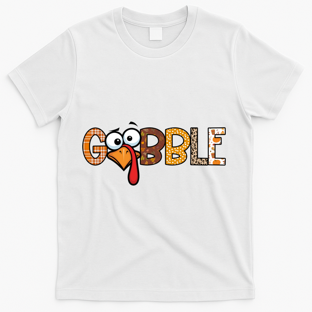 Gobble Thanksgiving Turkey Face Funny Cute Gift T-Shirt - White