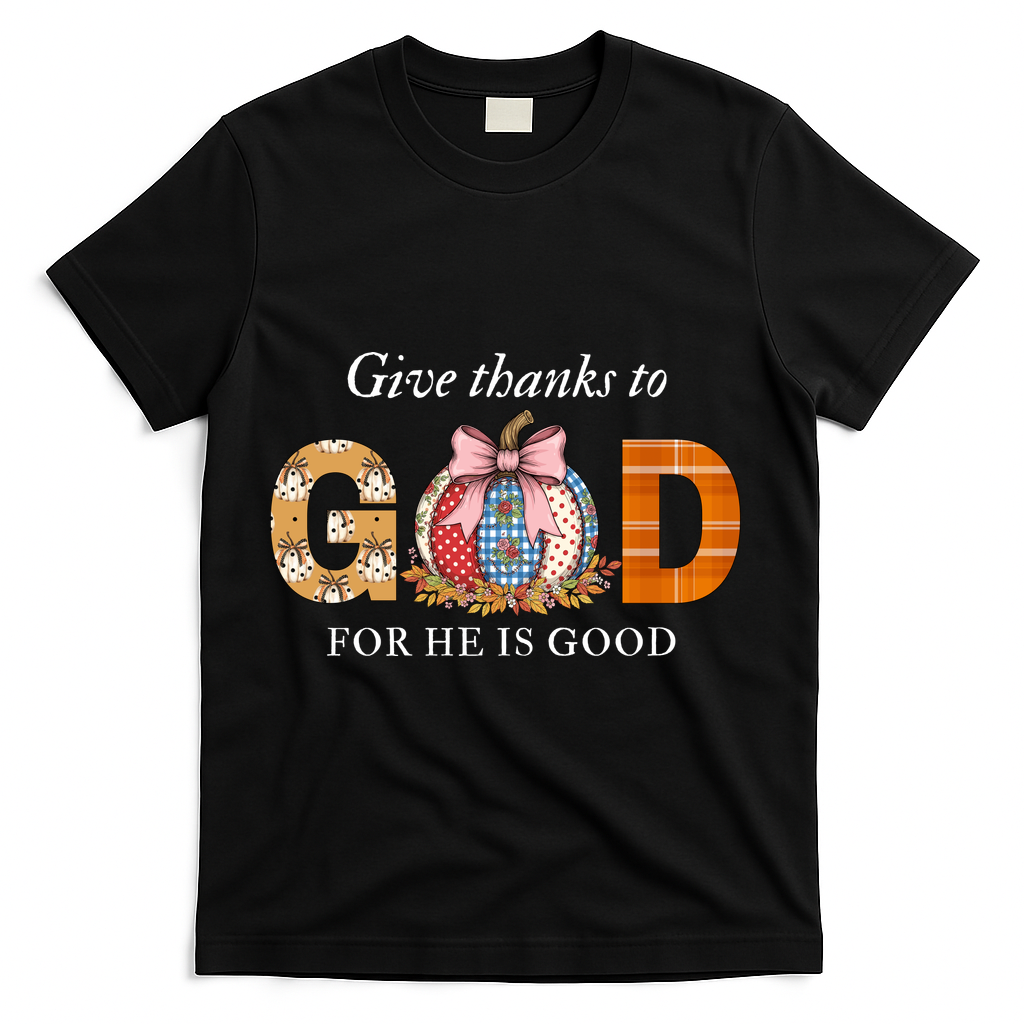 Give Thanks To God For He Is Good T-Shirt - Black