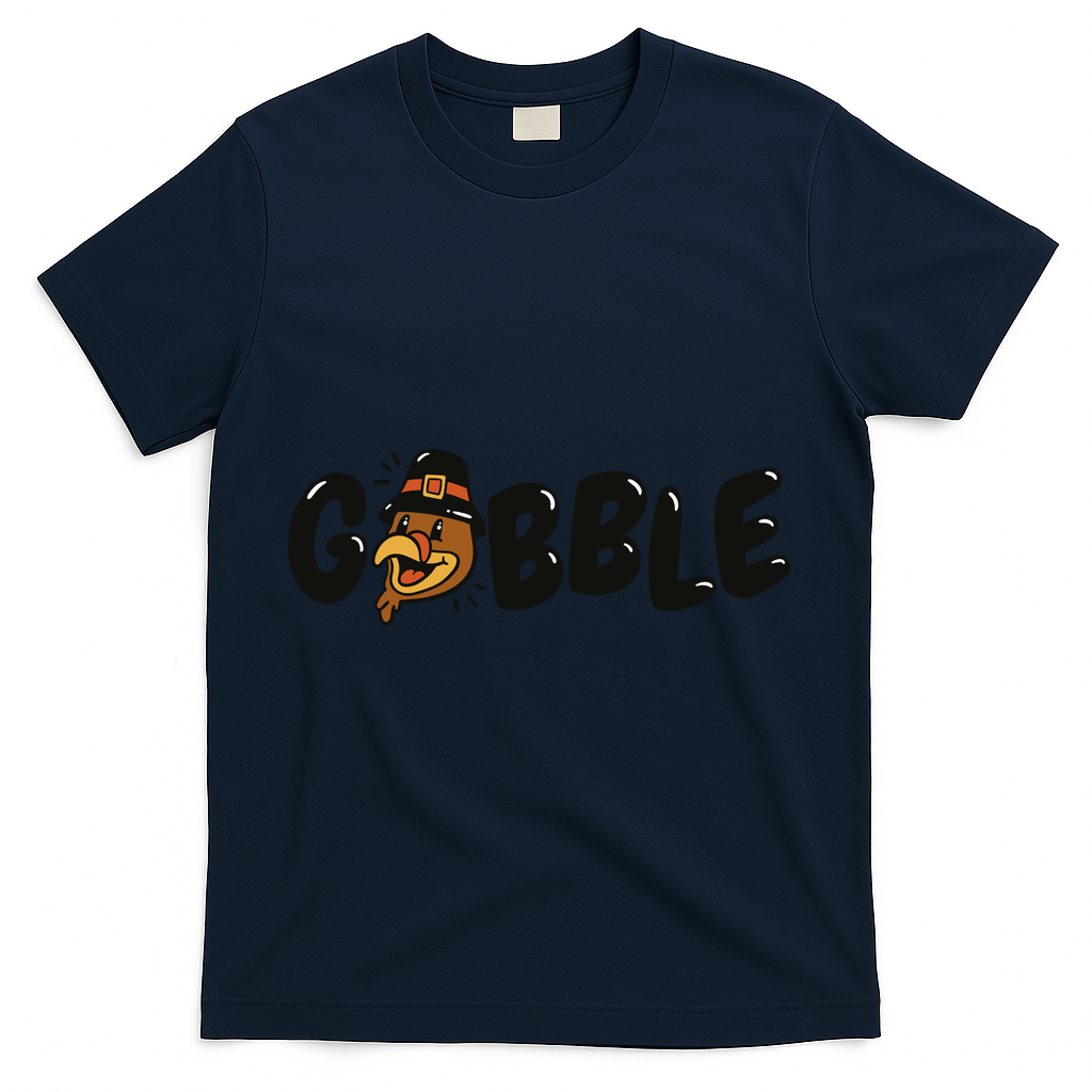 Gobble Turkey Thanksgiving Holiday Cute T-Shirt - Navy