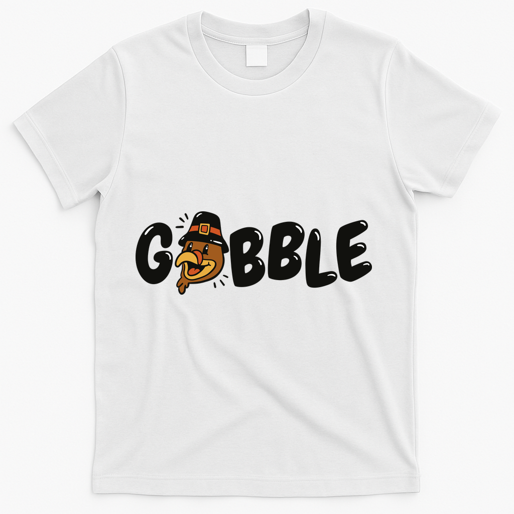 Gobble Turkey Thanksgiving Holiday Cute T-Shirt - White