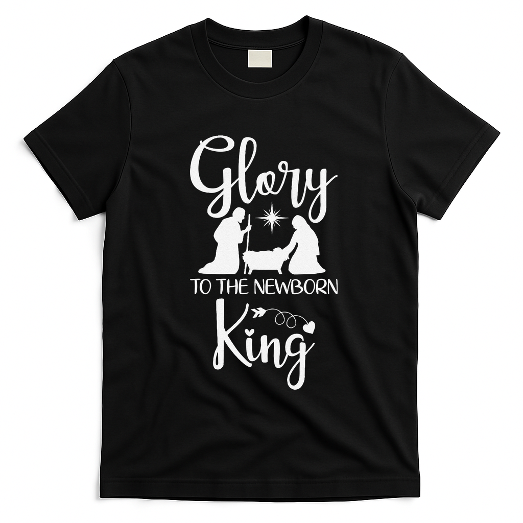 Glory To The Newborn King Birth Of Jesus Christ God Faith T-Shirt - Black