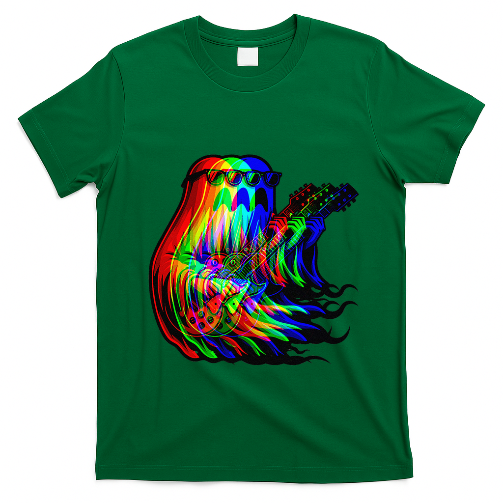 Ghost Trippy Vaporwave Electric Guitar Halloween Rock Music T-Shirt - Irish Green
