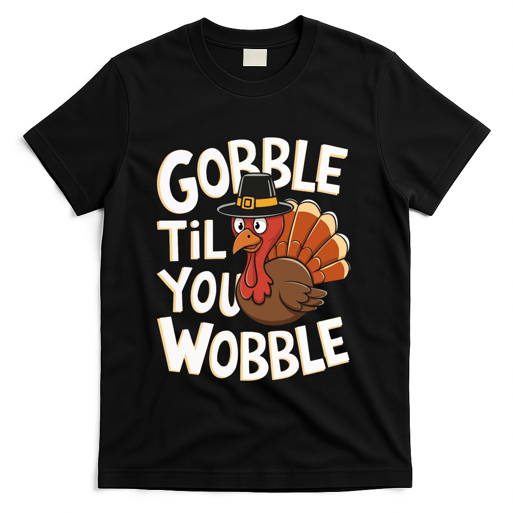 Gobble Til You Wobble Gobble Gobble Thanksgiving Day T-Shirt - Black