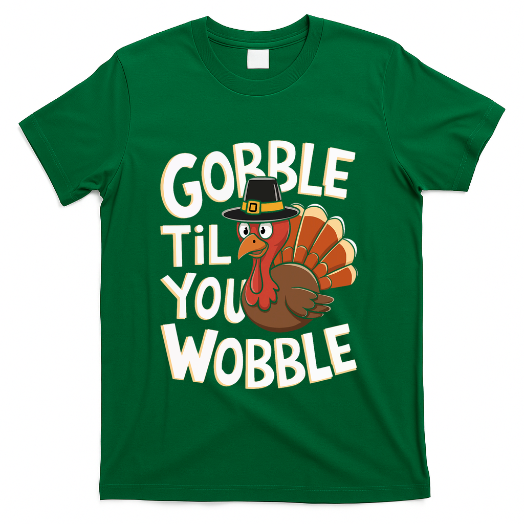 Gobble Til You Wobble Gobble Gobble Thanksgiving Day T-Shirt - Green