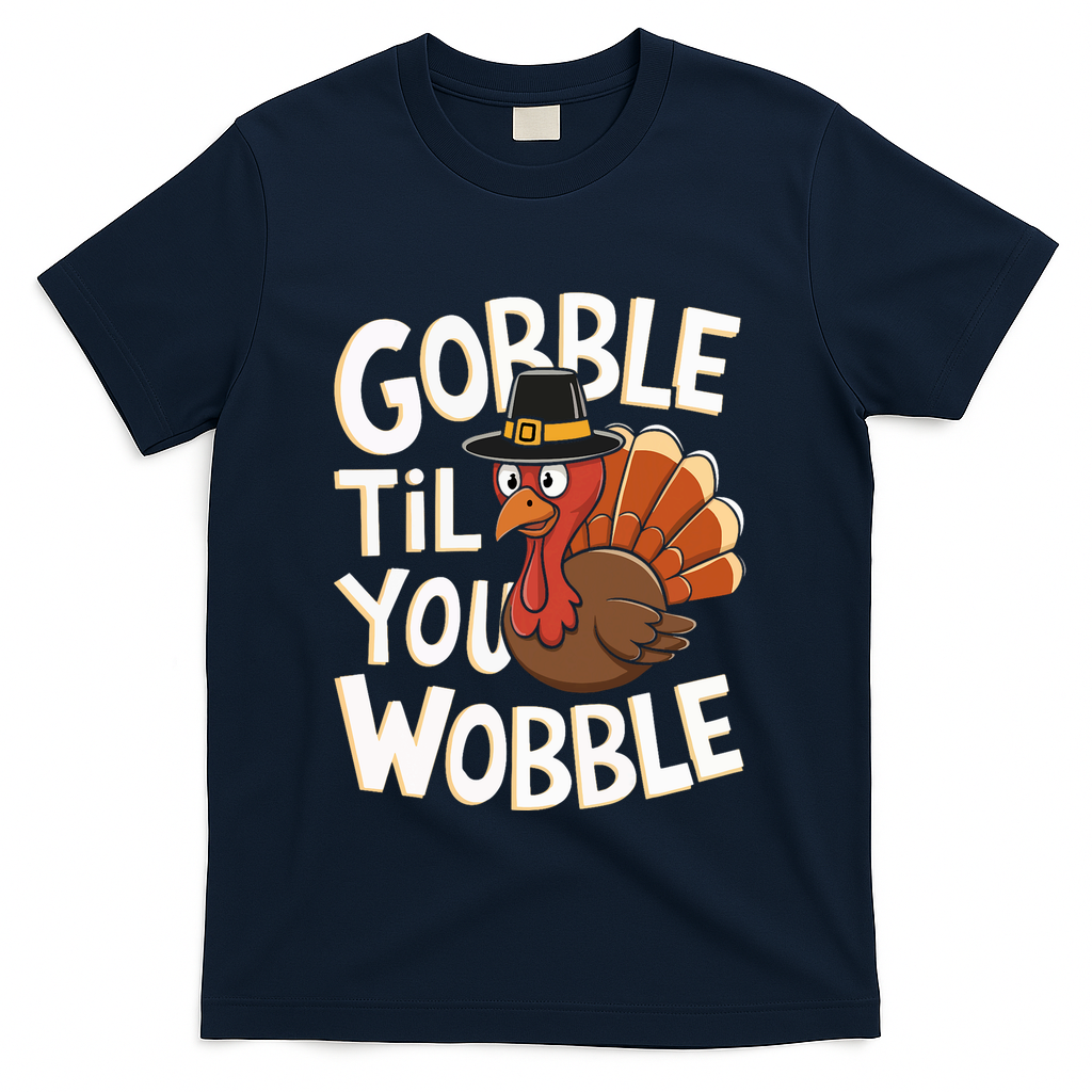 Gobble Til You Wobble Gobble Gobble Thanksgiving Day T-Shirt - Navy