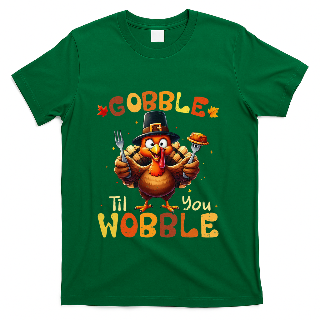 Gobble Til You Wobble Thanksgiving Turkey Gift T-Shirt - Green