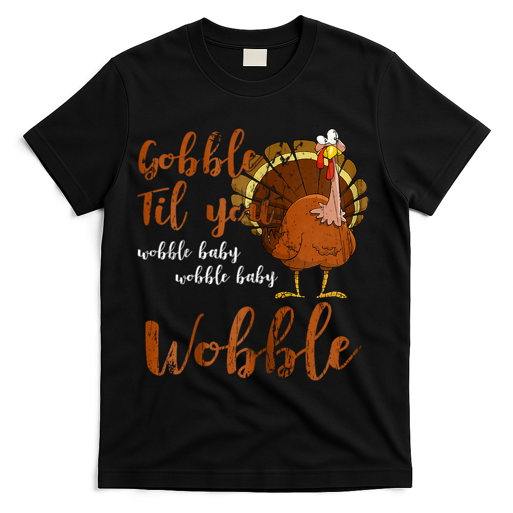 Gobble Till You Wobble Funny Thanksgiving Cool Gift T-Shirt - Black