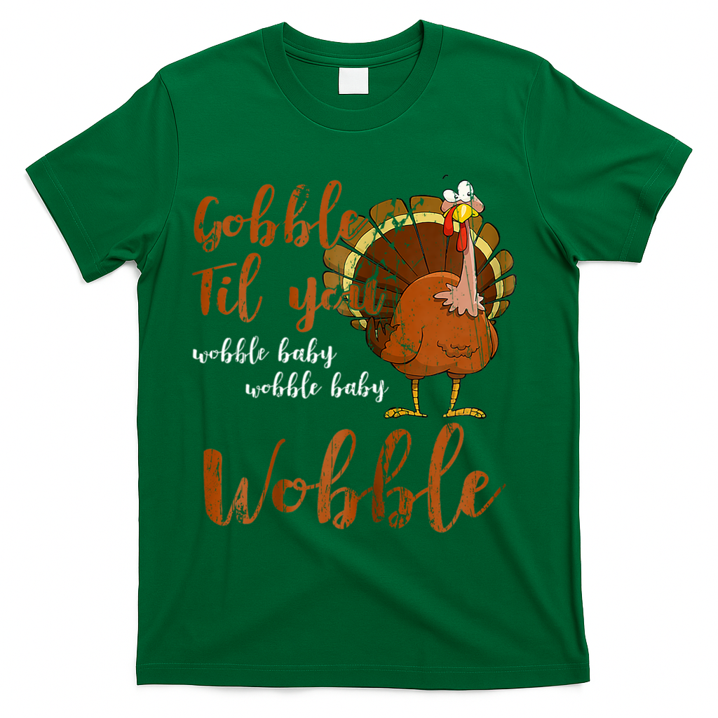 Gobble Till You Wobble Funny Thanksgiving Cool Gift T-Shirt - Green