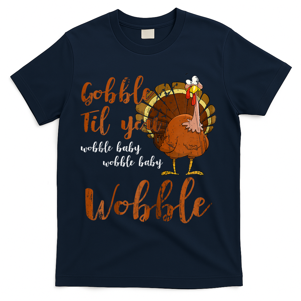 Gobble Till You Wobble Funny Thanksgiving Cool Gift T-Shirt - Navy