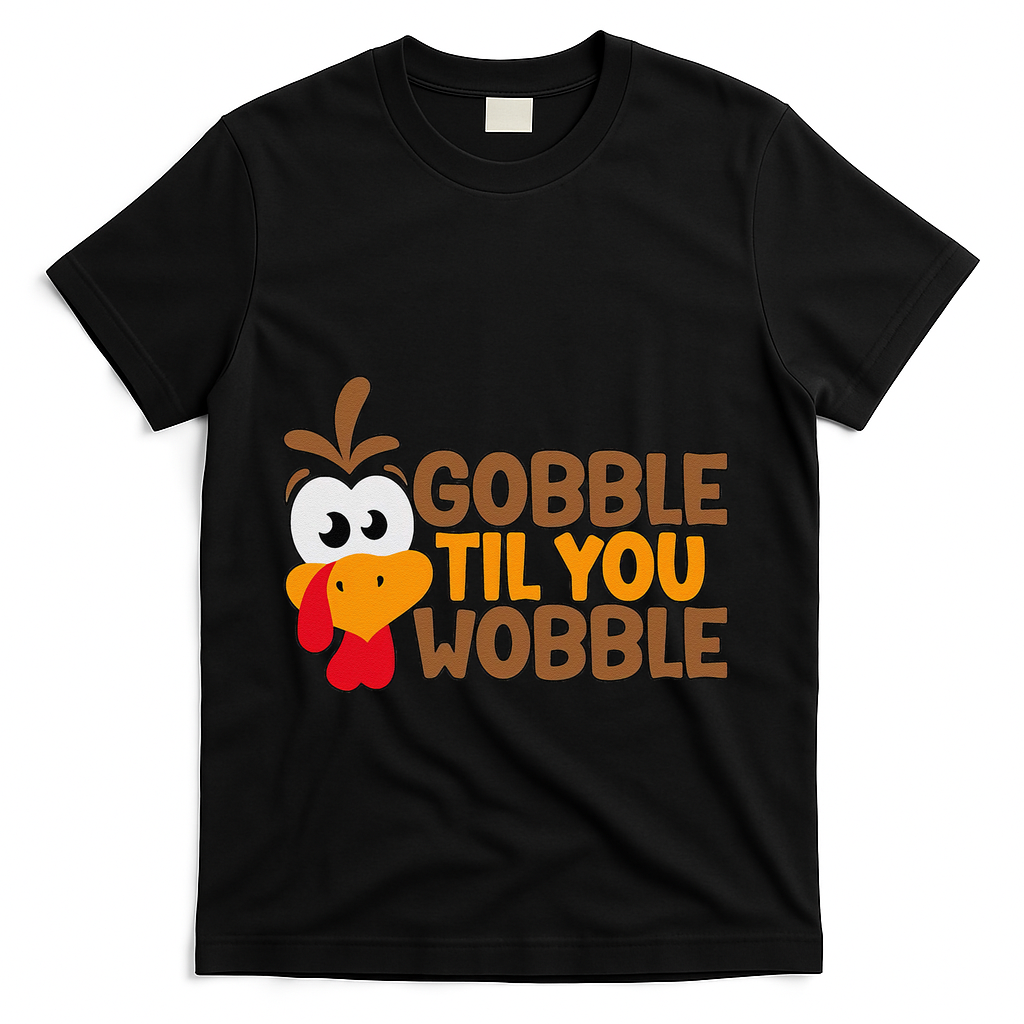 Gobble Til You Wobble Baby Outfit Thanksgiving T-Shirt - Black