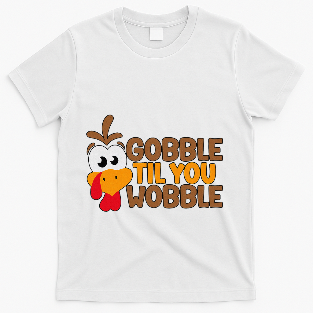 Gobble Til You Wobble Baby Outfit Thanksgiving T-Shirt - White