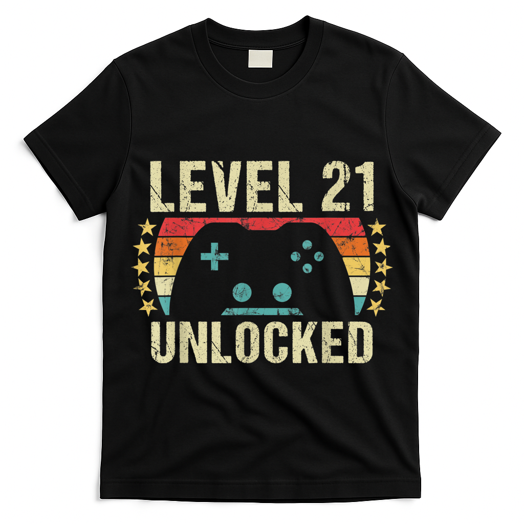 Gaming Vintage 21st Birthday Gift 21 Year Old Boy Girl Gamer T-Shirt