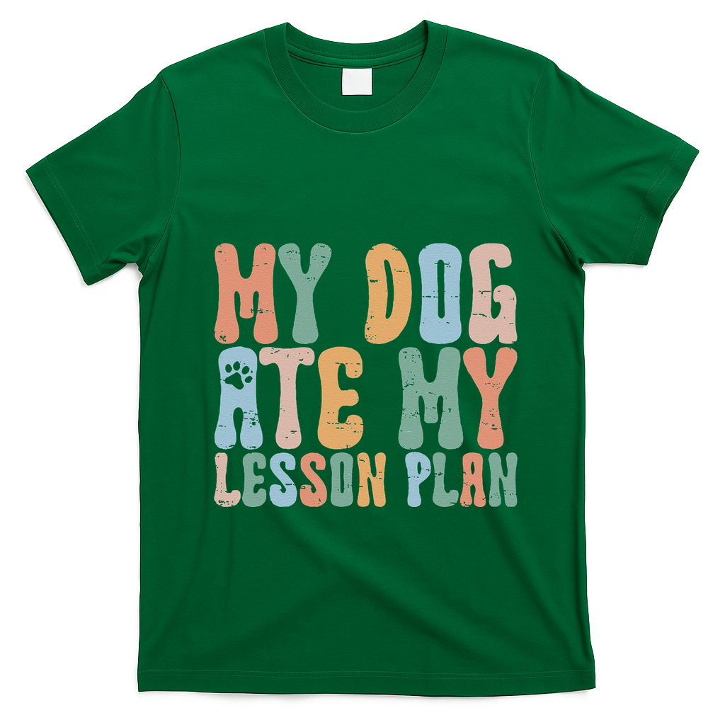 Groovy Vintage Retro My Dog Ate My Lesson Plan Funny Dogs T-Shirt - Irish Green