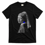girl with a blue square earring - Black