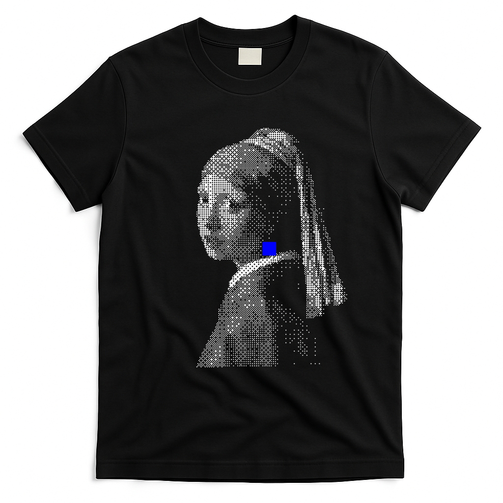 girl with a blue square earring - Black