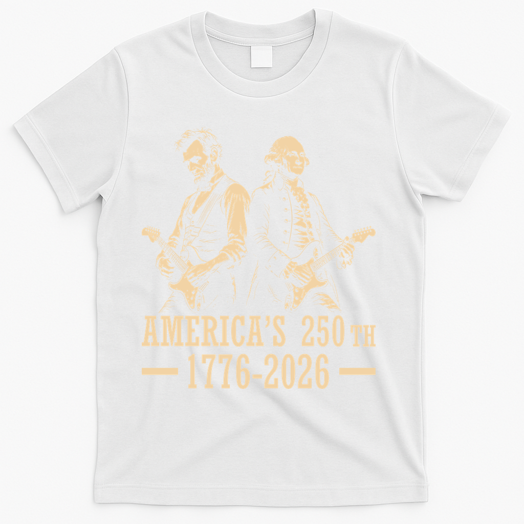 George Washington Abe Lincoln Guitar America's 250th Anniversary T-Shirt - White