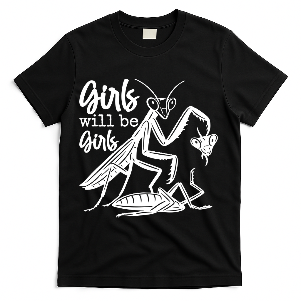 Girls Will Be Girls Praying Mantis T-Shirt - Black