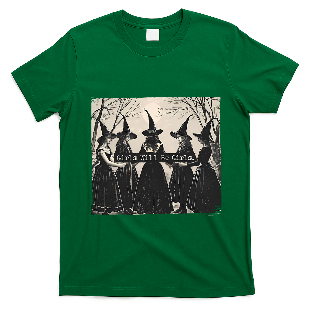 Girls Will Be Girls Halloween Witch T-Shirt - Irish Green