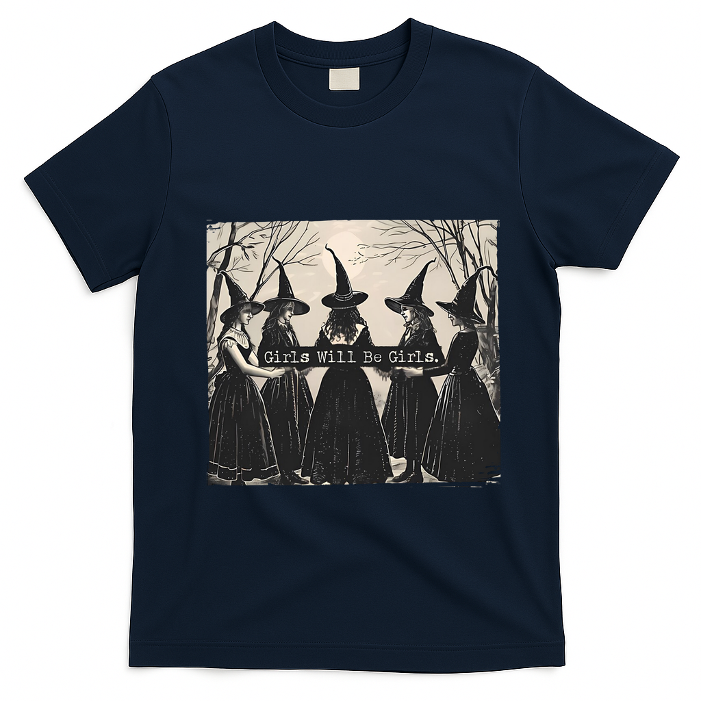 Girls Will Be Girls Halloween Witch T-Shirt - Navy Blue