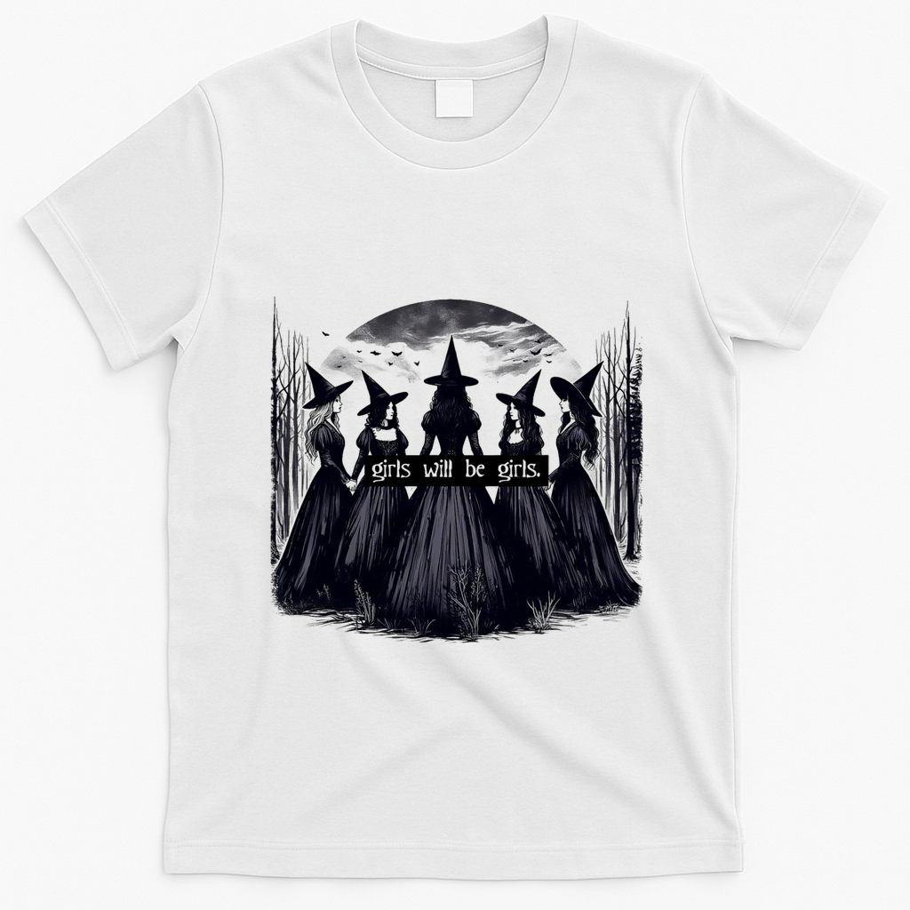 Girl Will Be Girl Witch Halloween Funny Witchy Vibes T-Shirt - White