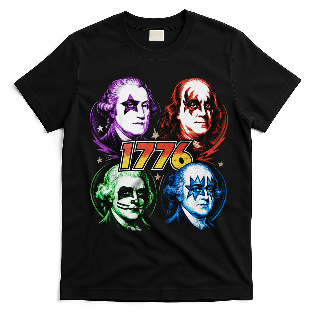 George Washington Benjamin Franklin 1776 Vintage Rock Band T-Shirt - Black