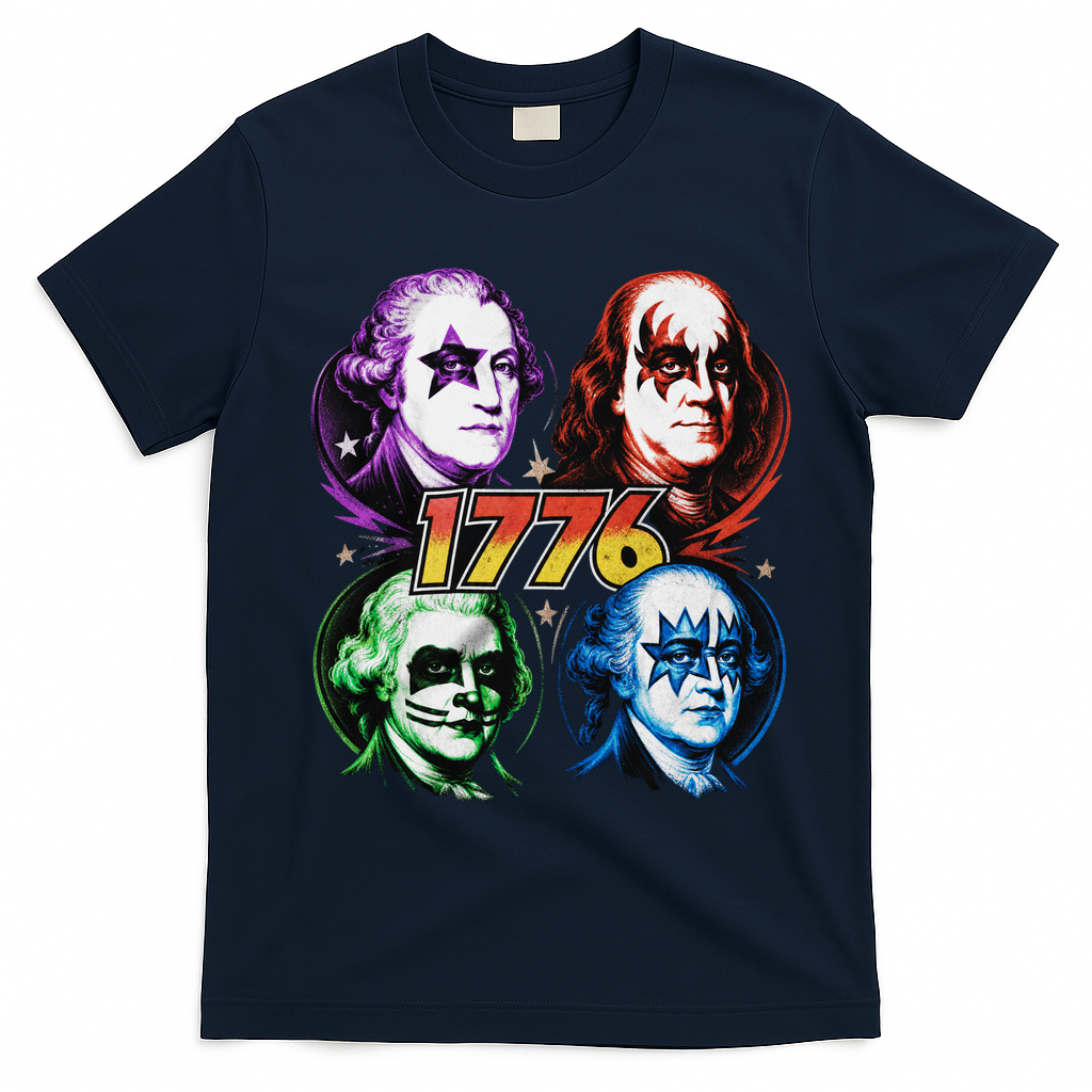George Washington Benjamin Franklin 1776 Vintage Rock Band T-Shirt - Navy Blue