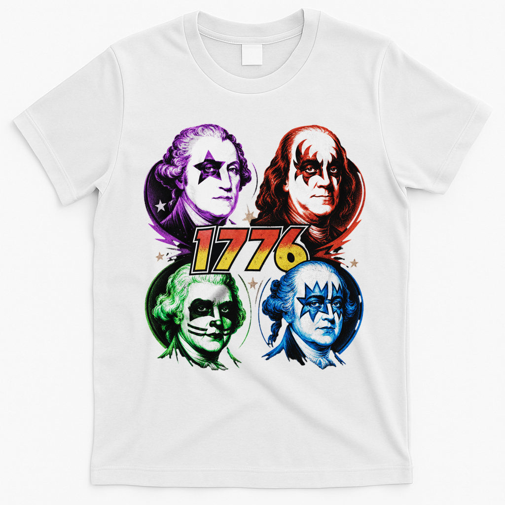 George Washington Benjamin Franklin 1776 Vintage Rock Band T-Shirt - White