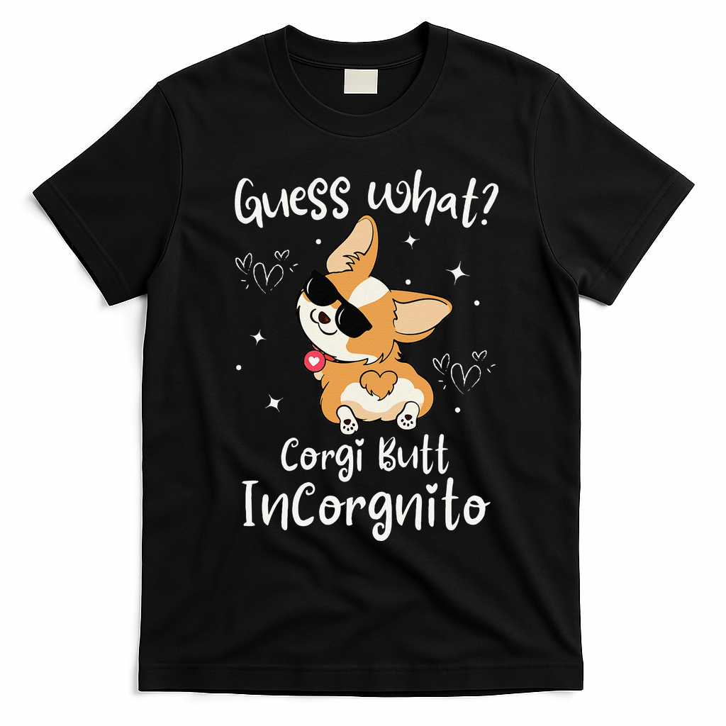 Guess What Corgi Butt Incorgnito Funny Pun Corgi Dog T-Shirt - Black