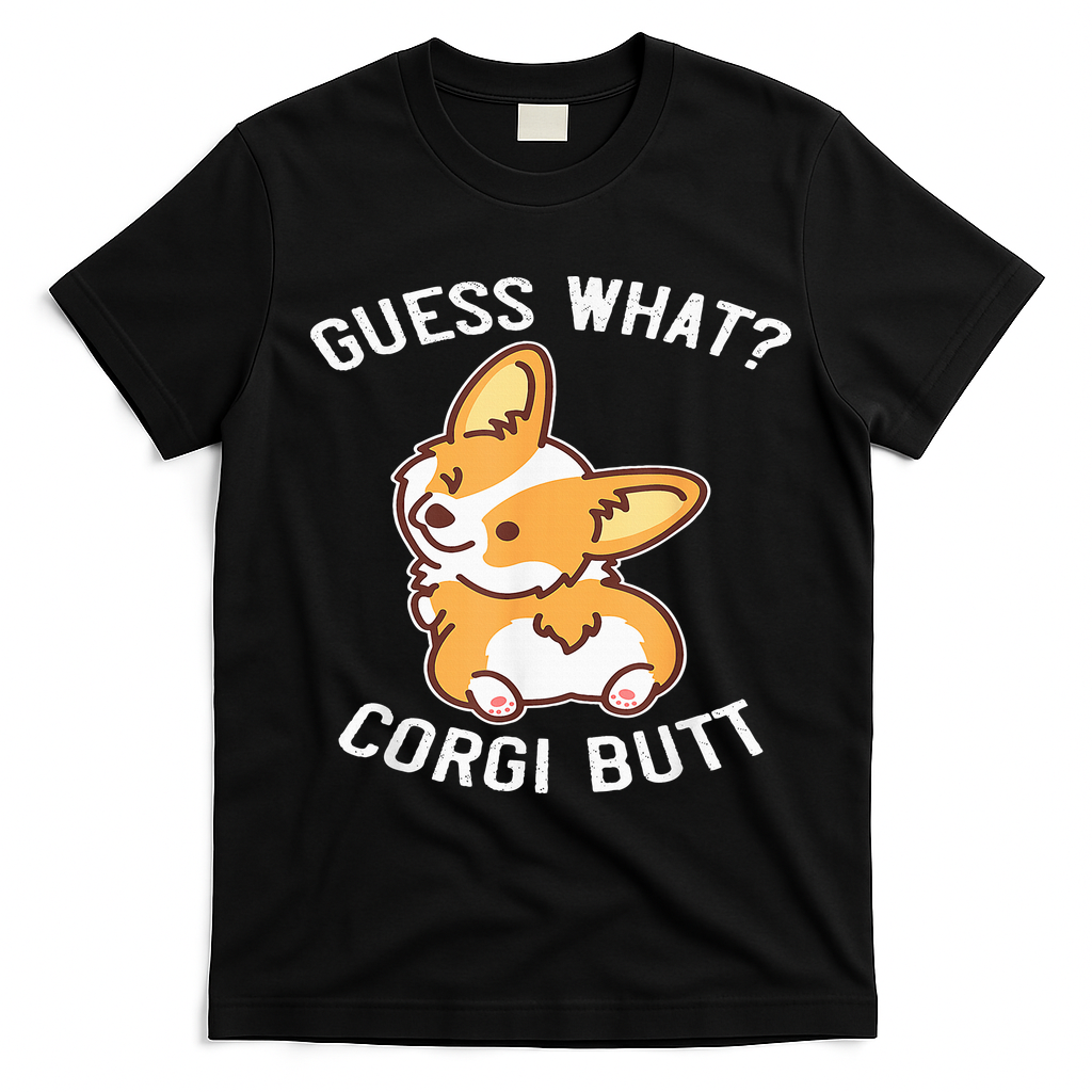 Guess What Corgi Butt Funny Corgi Dog Gift Pun T-Shirt - Black