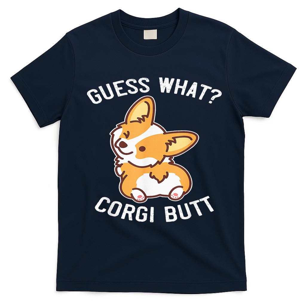 Guess What Corgi Butt Funny Corgi Dog Gift Pun T-Shirt - Navy Blue