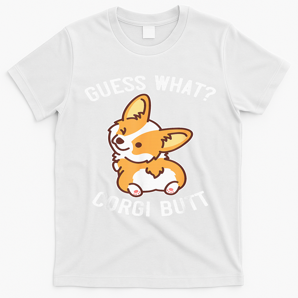 Guess What Corgi Butt Funny Corgi Dog Gift Pun T-Shirt - White