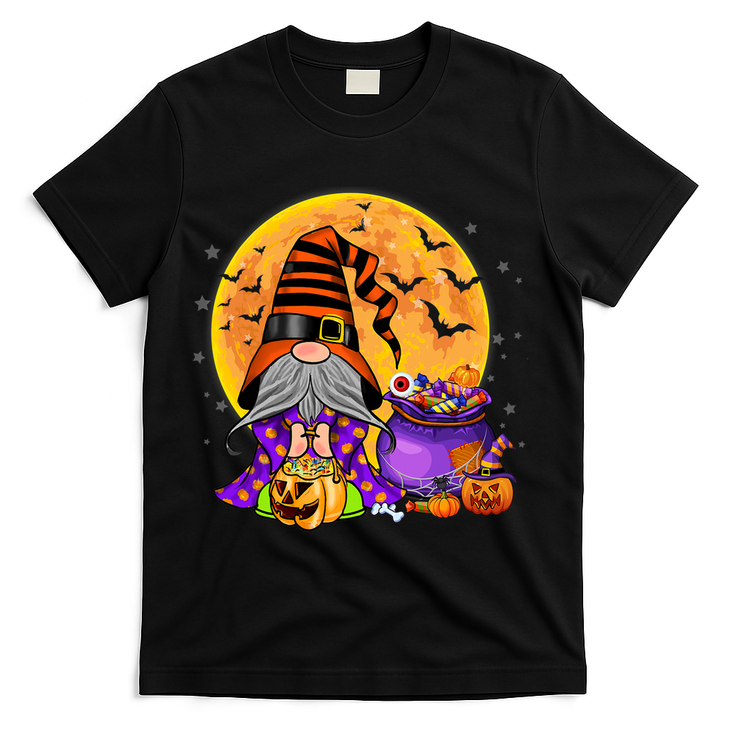 Gnome Witch Halloween Costume Pumpkin Autumn Fall Holiday T-Shirt - Black