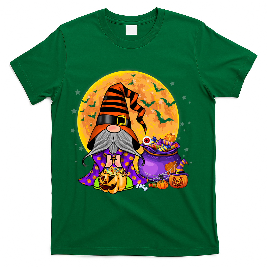 Gnome Witch Halloween Costume Pumpkin Autumn Fall Holiday T-Shirt - Green