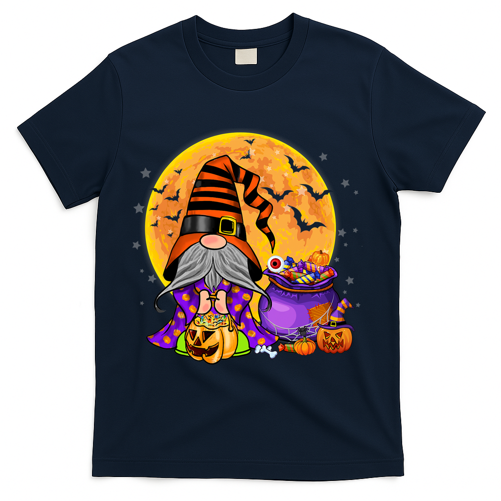 Gnome Witch Halloween Costume Pumpkin Autumn Fall Holiday T-Shirt - Navy