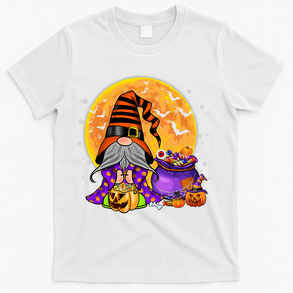 Gnome Witch Halloween Costume Pumpkin Autumn Fall Holiday T-Shirt - White