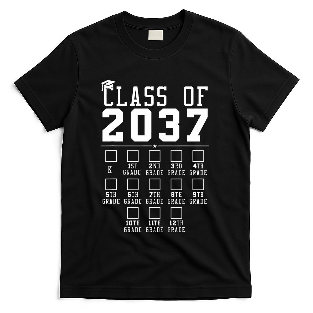 Grow With Me Class Of 2037 Handprint Kindergarten Graduation T-Shirt - Black