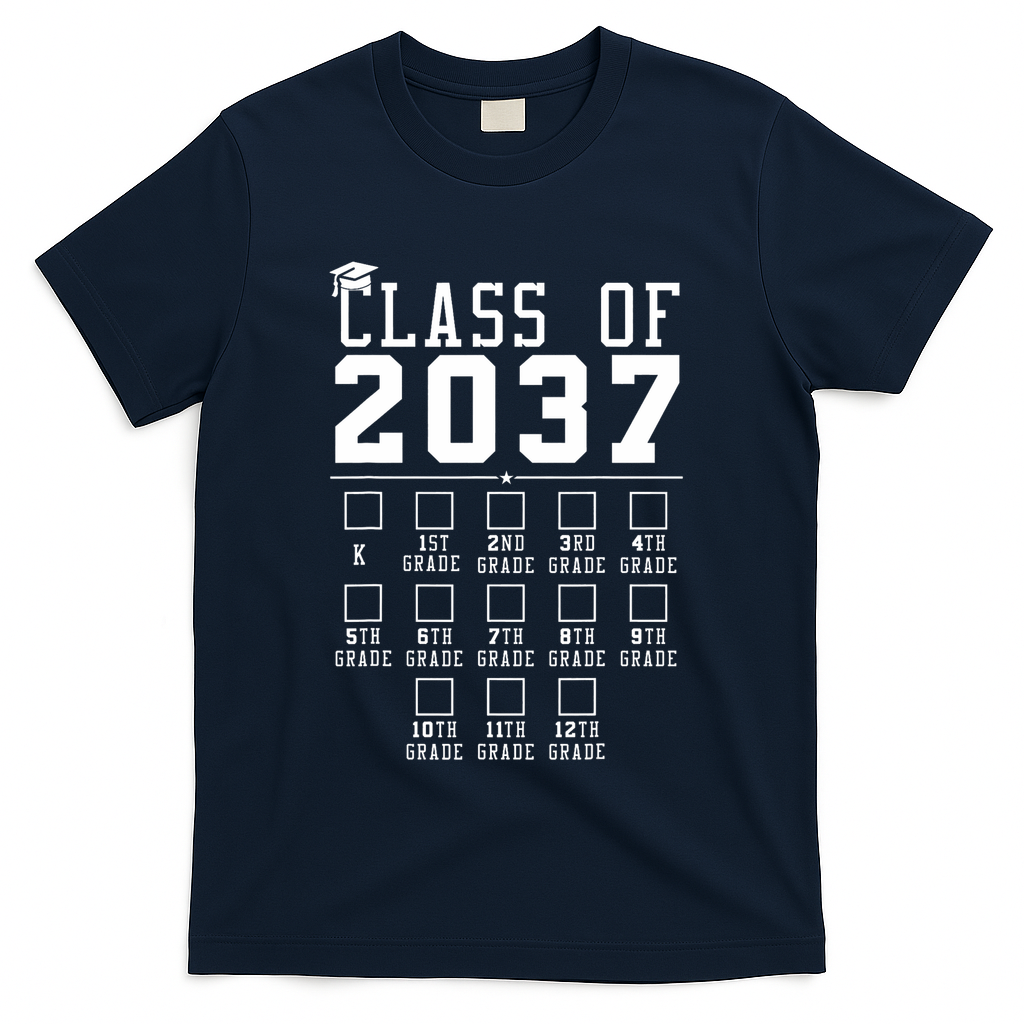 Grow With Me Class Of 2037 Handprint Kindergarten Graduation T-Shirt - Navy