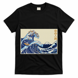 Great Wave Off Kanagawa With Cats Aesthetic Kanji T-Shirt
