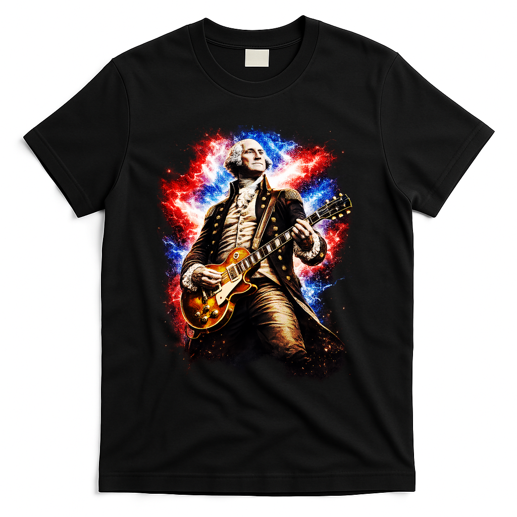 George Washington Playing Guitar T-Shirt - Black