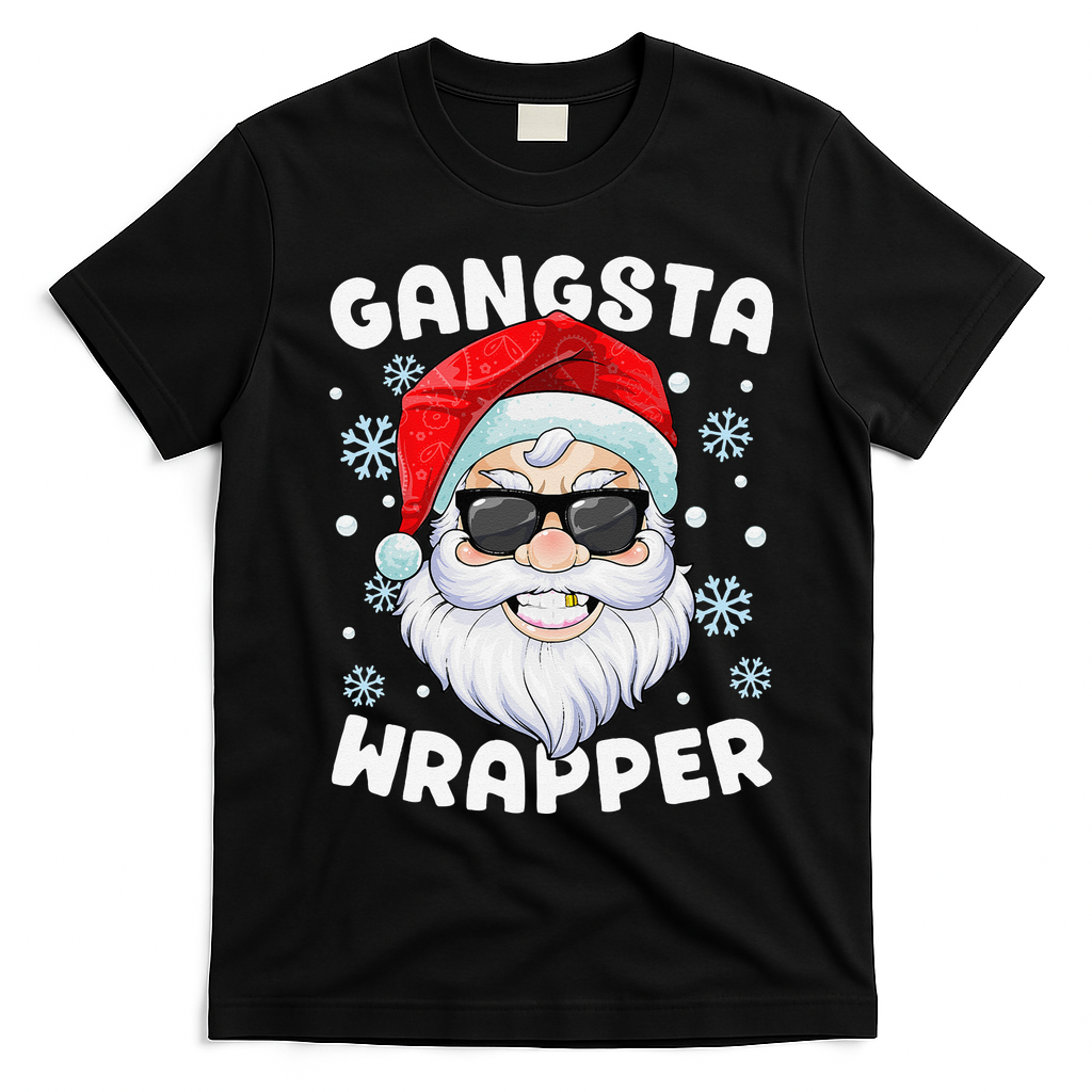 Gangsta Wrapper Santa Gangster Wrapper Funny Christmas T-Shirt - Black