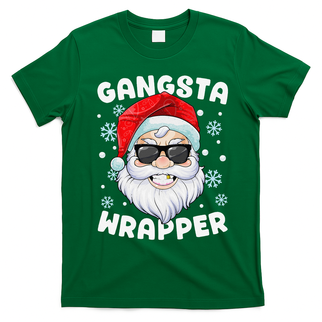Gangsta Wrapper Santa Gangster Wrapper Funny Christmas T-Shirt - Irish Green
